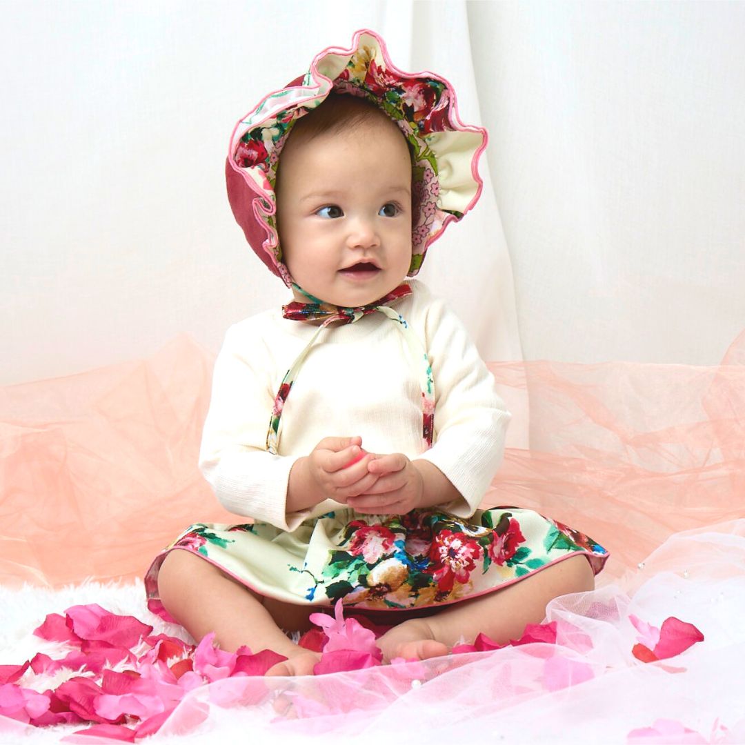 女の子ママが一度は必ず着せたいデザインのボンネットセット】ブルマ＋