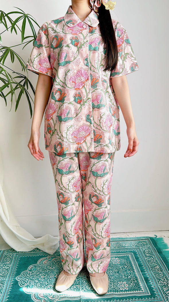 コットンパジャマ半袖（ヘッドバンド付き）Cheerful Pajamas WOMEN （ピーチ）