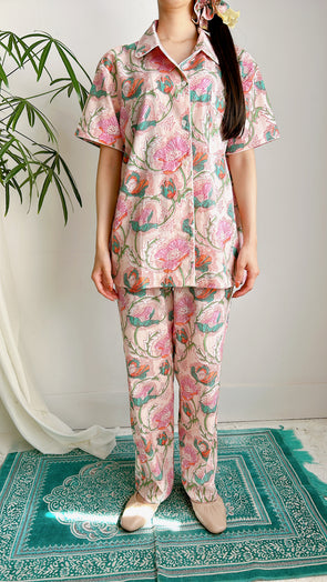 コットンパジャマ半袖（ヘッドバンド付き）Cheerful Pajamas WOMEN （ピーチ）