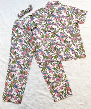 コットンパジャマ半袖（ヘッドバンド付き）Cheerful Pajamas WOMEN （ホワイト）
