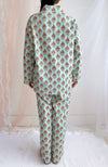 コットンパジャマ長袖（ヘッドバンド付き）Cheerful Pajamas WOMEN （ライトブルーフラワー）