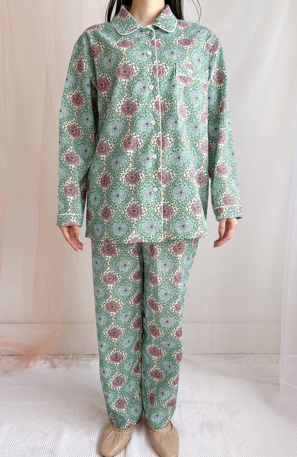コットンパジャマ長袖（ヘッドバンド付き）Cheerful Pajamas WOMEN （ウィーブフラワー）