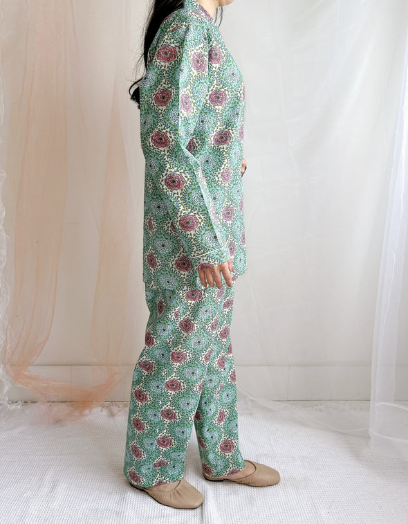 コットンパジャマ長袖（ヘッドバンド付き）Cheerful Pajamas WOMEN （ウィーブフラワー）