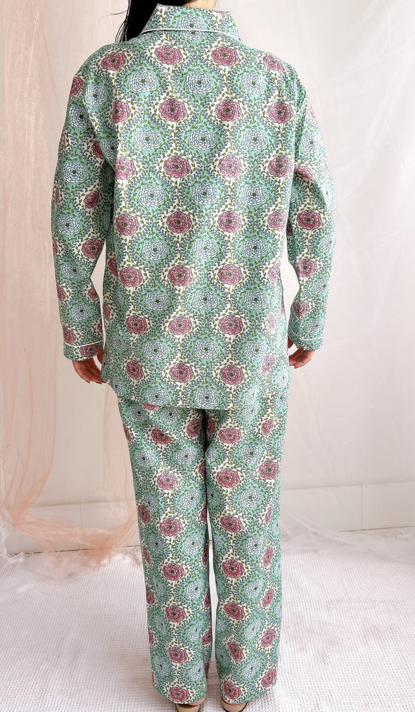 コットンパジャマ長袖（ヘッドバンド付き）Cheerful Pajamas WOMEN （ウィーブフラワー）