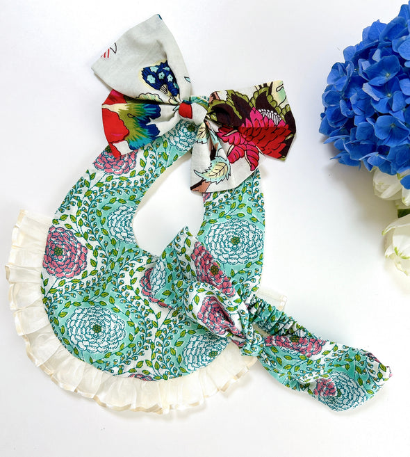 Baby cheerful bib with headband yellow
