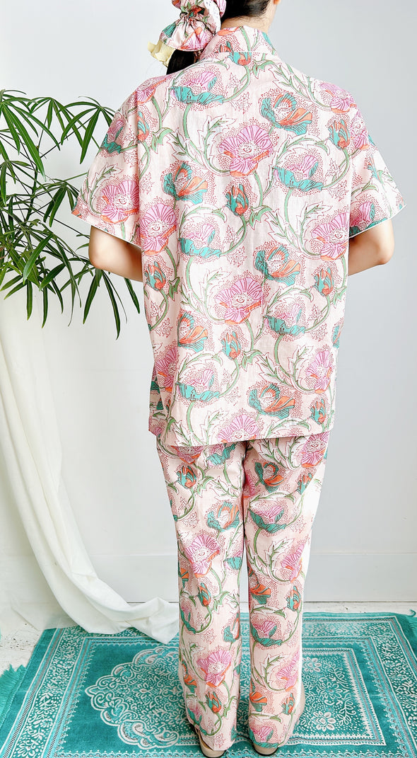 コットンパジャマ半袖（ヘッドバンド付き）Cheerful Pajamas WOMEN （ピーチ）