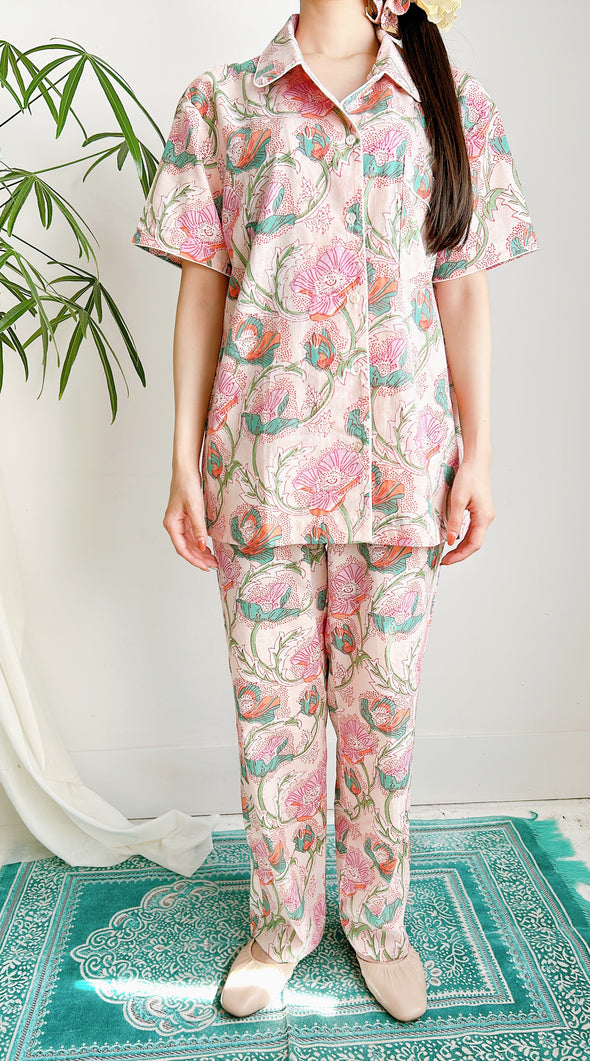 コットンパジャマ半袖（ヘッドバンド付き）Cheerful Pajamas WOMEN （ピーチ）