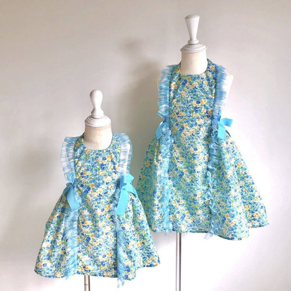 ⋈ Re-arrival ⋈ Baby Apron Dress-Blue Flower-
