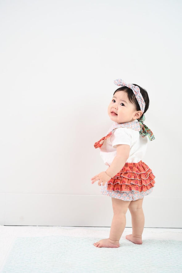 Baby cheerful bib with headband orange