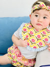 Baby cheerful bib with headband yellow
