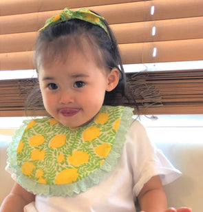 Baby cheerful bib with headband lemon yellow